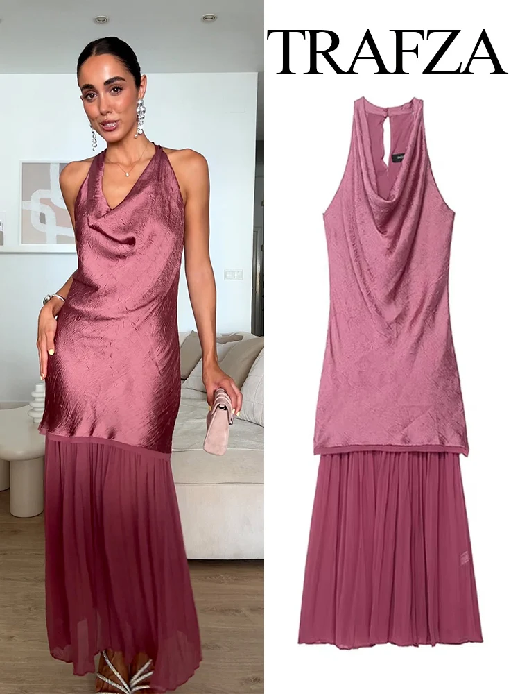 

HH Woman Summer Vocation Solid Swinging Collar Hollow Out Decorate Long Dress Female Temperament Sexy Slim Sleeveless Dress