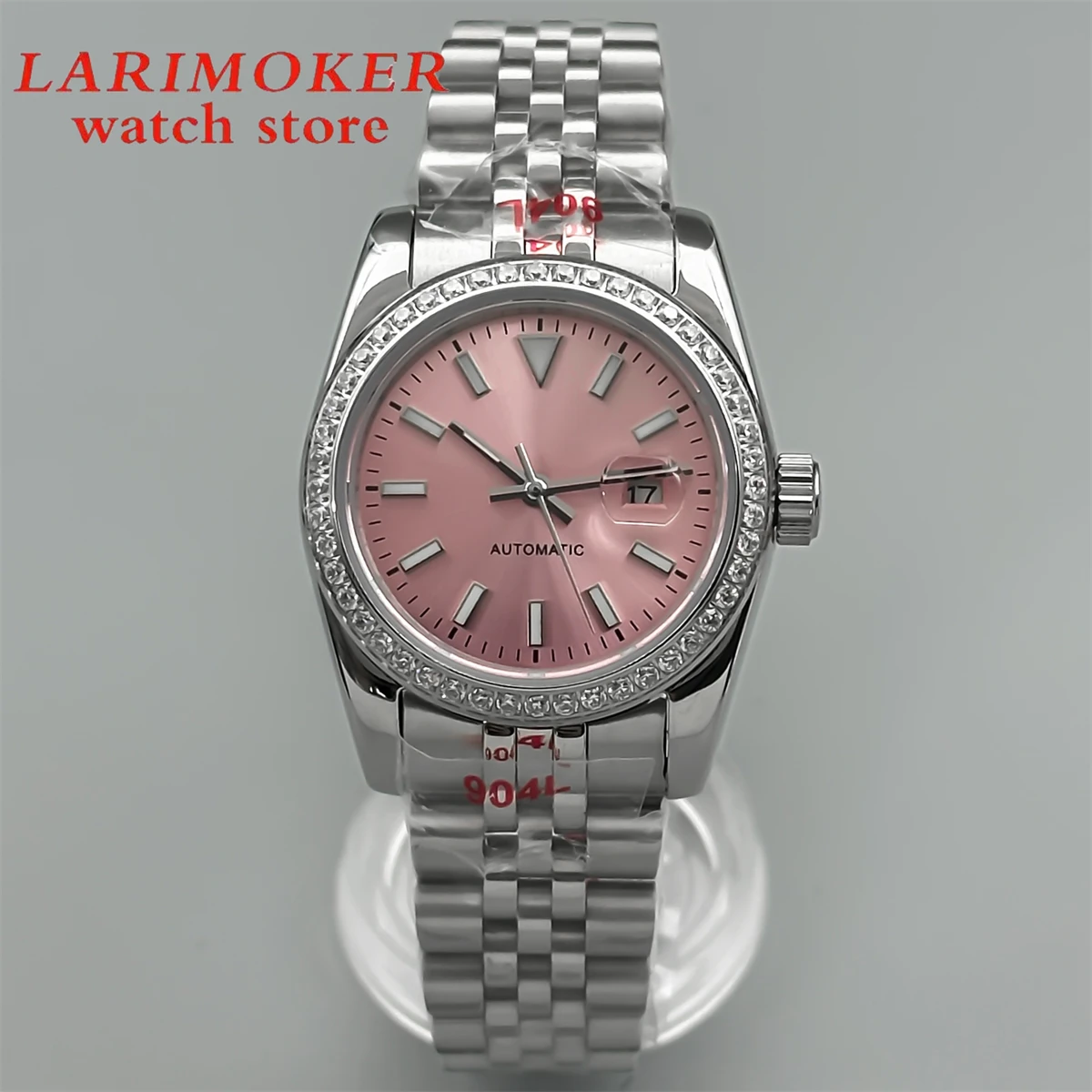 BLIGER 31mm NH05A Automatic Movement Women's Mechanical Diving Ring Rose Silver watch Fritillary dial stainless steel strap