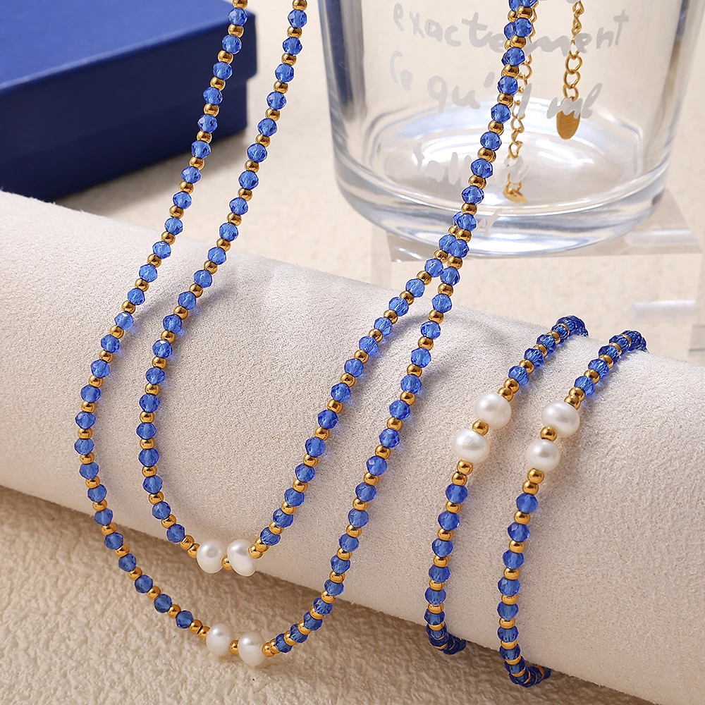 18K Gold Plated Stainless Steel Beaded Clavicle Necklace Women Natural Stone Freshwater Pearl Boho Beach Dainty Layering