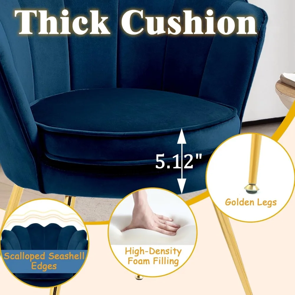 Accent Chairs Set of 2 for Living Room, Velvet Upholstered Makeup Room Vanity Chair with Back, Golden Metal Legs Accent Side Cha image 4