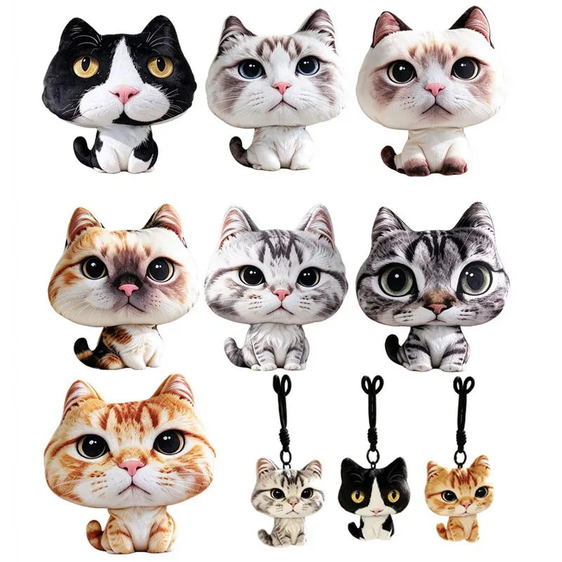 13/45cm Lifelike Big Head Kitten Plush Toys Cute 3D Printed Orange Cat Siamese Cat Maine Coon Plushie Pillow Keychain Gift
