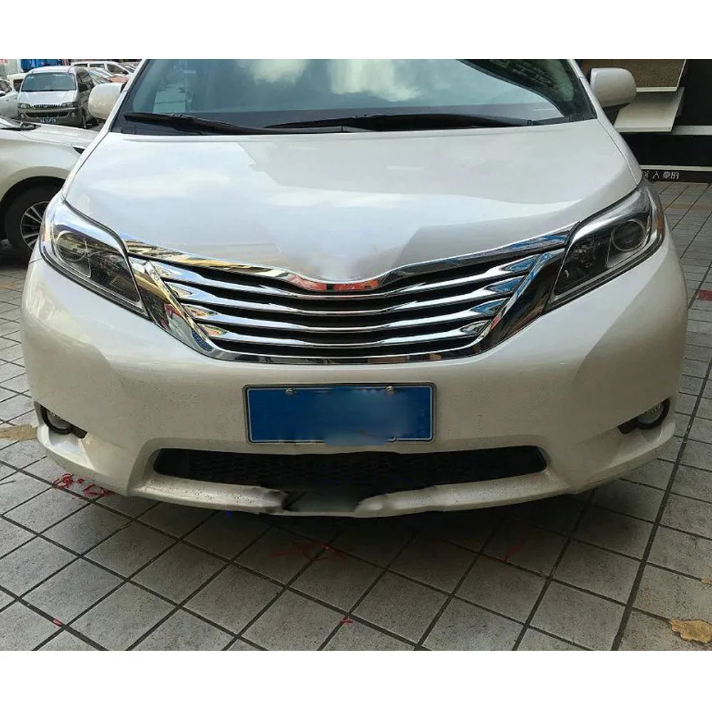For Toyota Sienna 2015 2016 2017 2018 2019 2020 Detector Trims ABS Chrome Engine Front Lamp Grid Grill Grille Frame Strips Stick