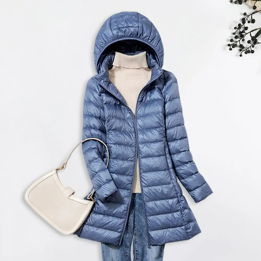 Manteau en duvet rembourré en peluche pour femme avec sac de rangement, veste mi-longue coupe-vent, capuche épaisse, vêtements d'extérieur chauds, hiver