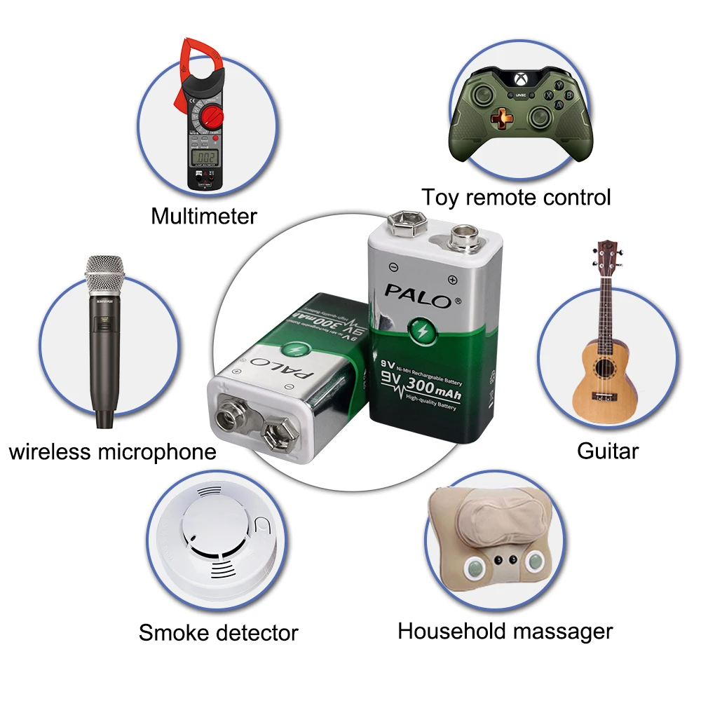 PALO 9V battery 9V batteries 6F22 9V ni-mh 300 mAh rechargeable battery for RC Helicopter Model Microphone Toy