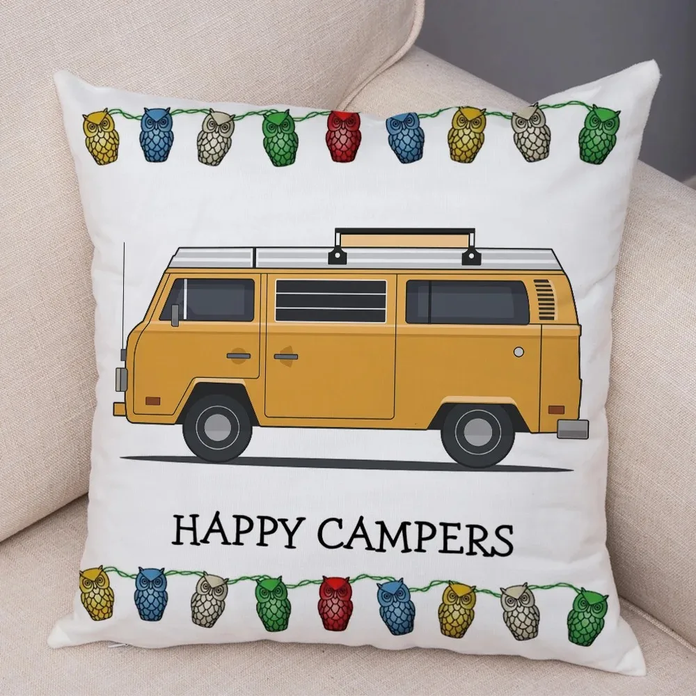 Cartoon house travel car camper series cushion cover pillowcase decoration life home pillowcase suitable for sofa bedroom room