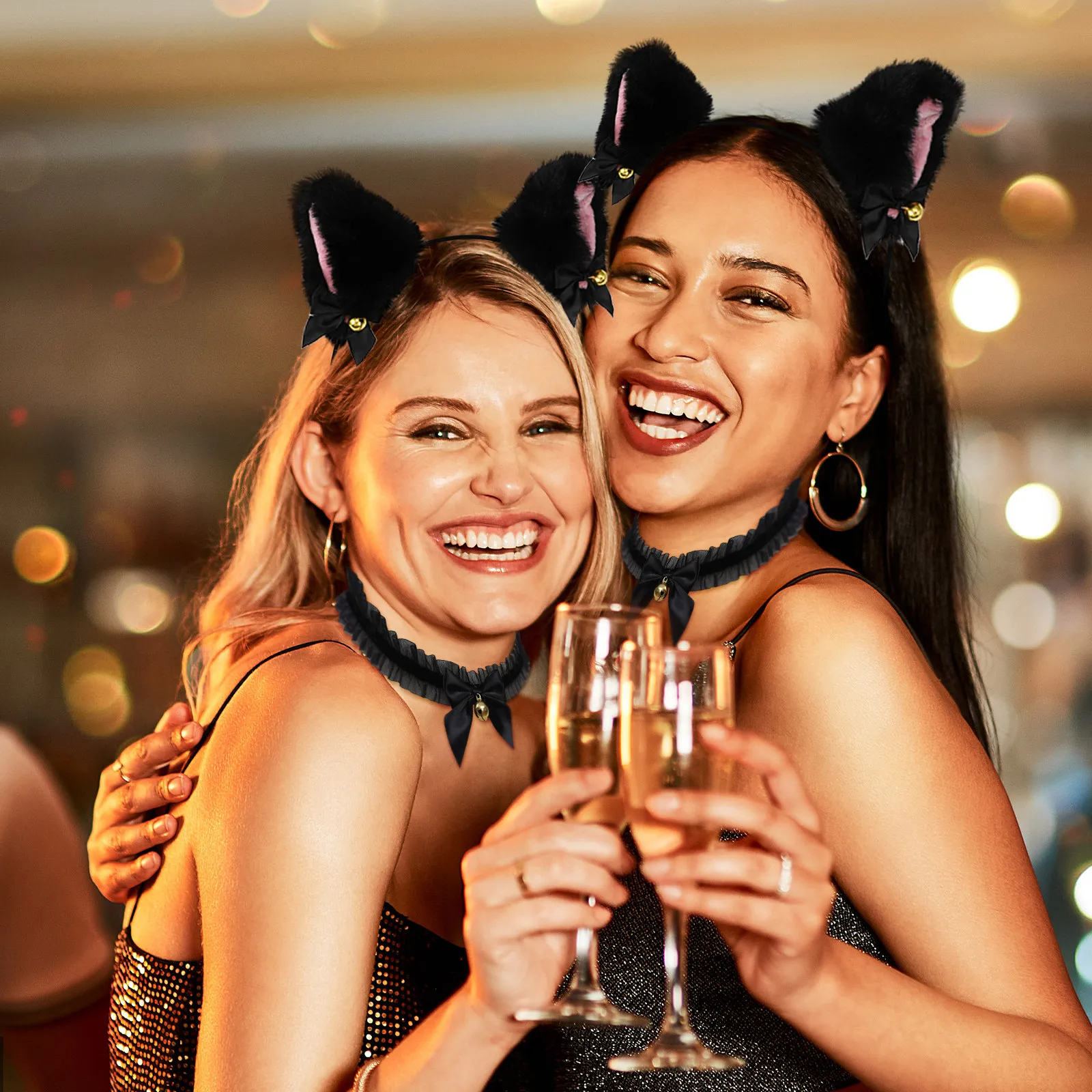 

1 комплект: повязка на голову с кошачьими ушками и кружевной воротник для вечеринок, косплея, выступлений, аксессуары для волос