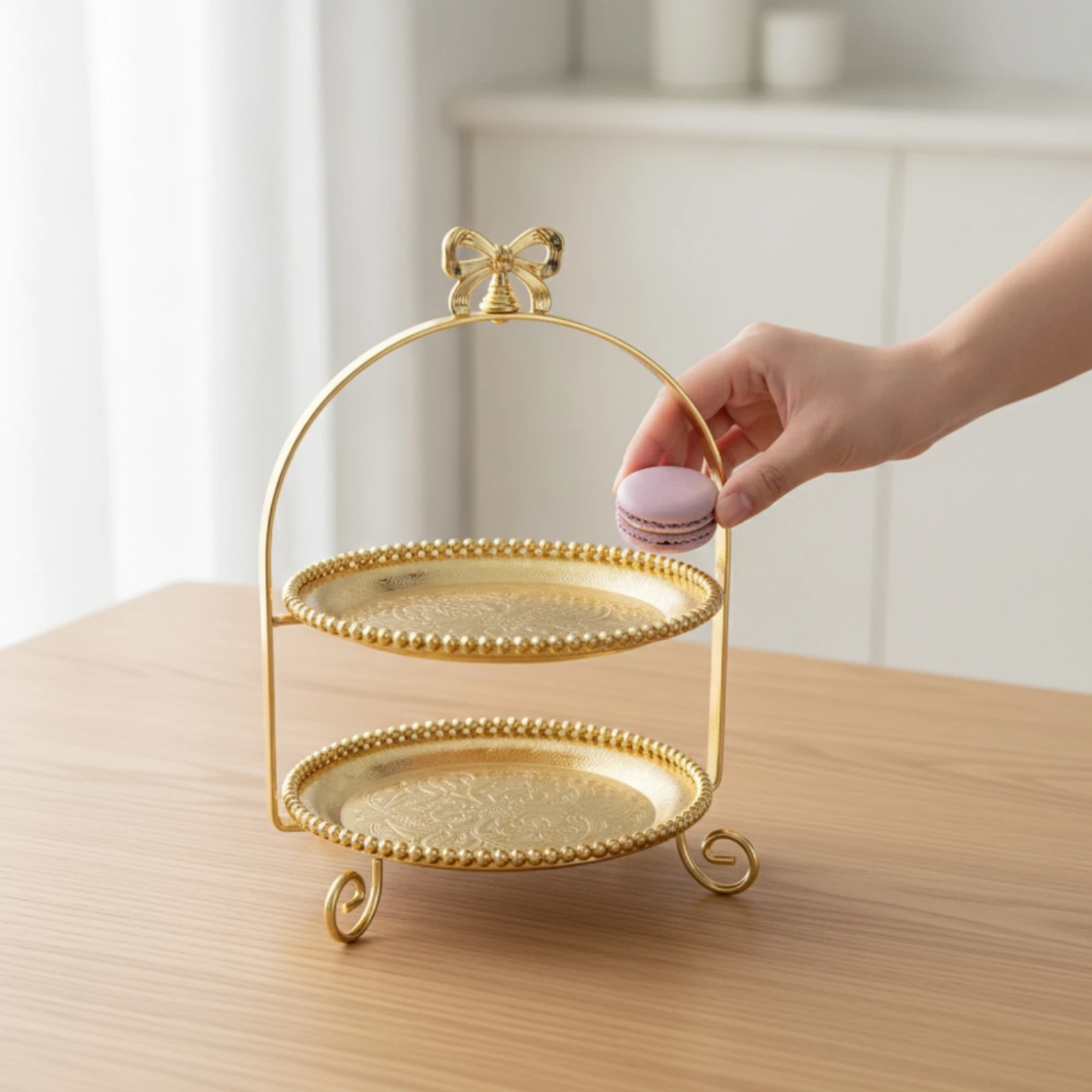 Arched Dessert Stand Tiered Dessert Stand with Round Plates Display Stand with Butterfly Finial Easy Storage Serving Tray Sturdy