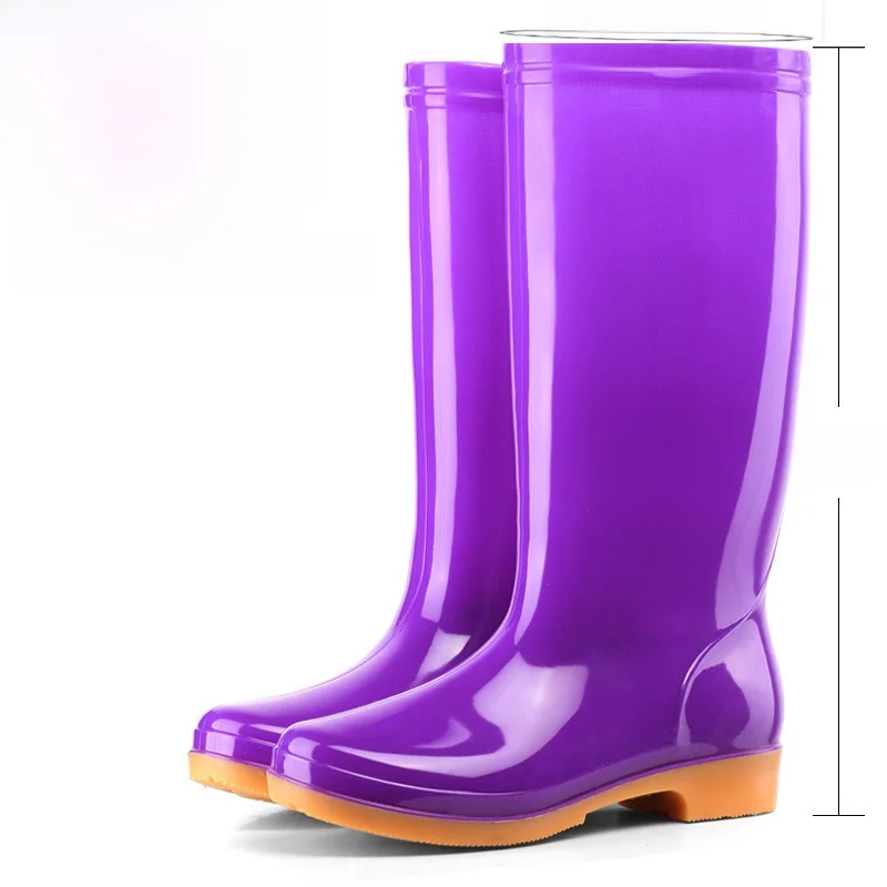 

High-Tube Women's Rain Boots Long Tube Slip-Resistant Water Shoes Kitchen Bull Tendon Bottom Blue Color Customizable Logo