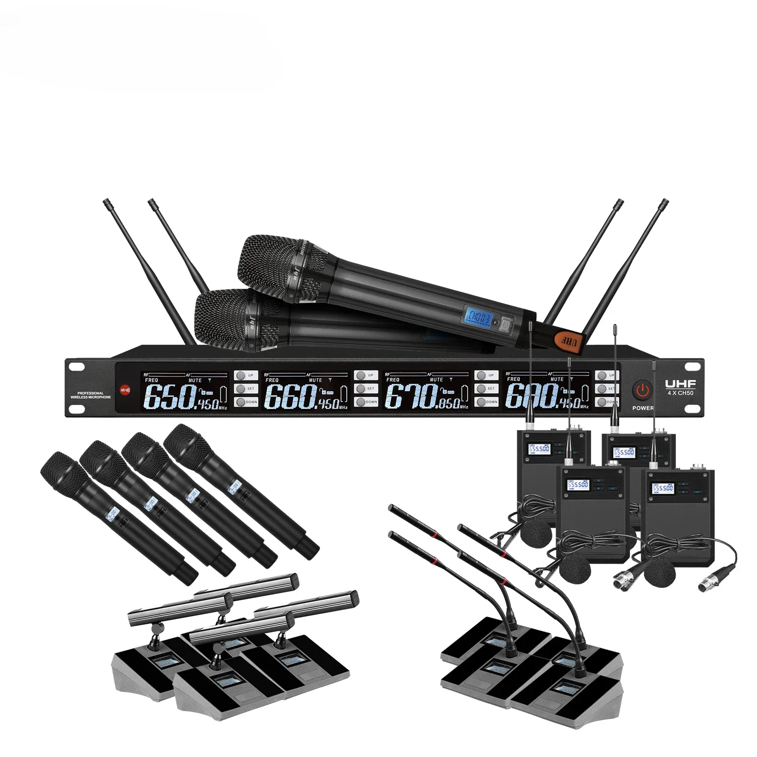 

GAW-BR900B BR series professional with IR infrared pair frequency UHF wireless 1 to 4 microphone for stage kTV