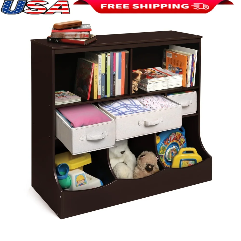 

Wooden Toy Organizer with Baskets Shelves Kids Room Playroom Storage Unit Nursery Organization
