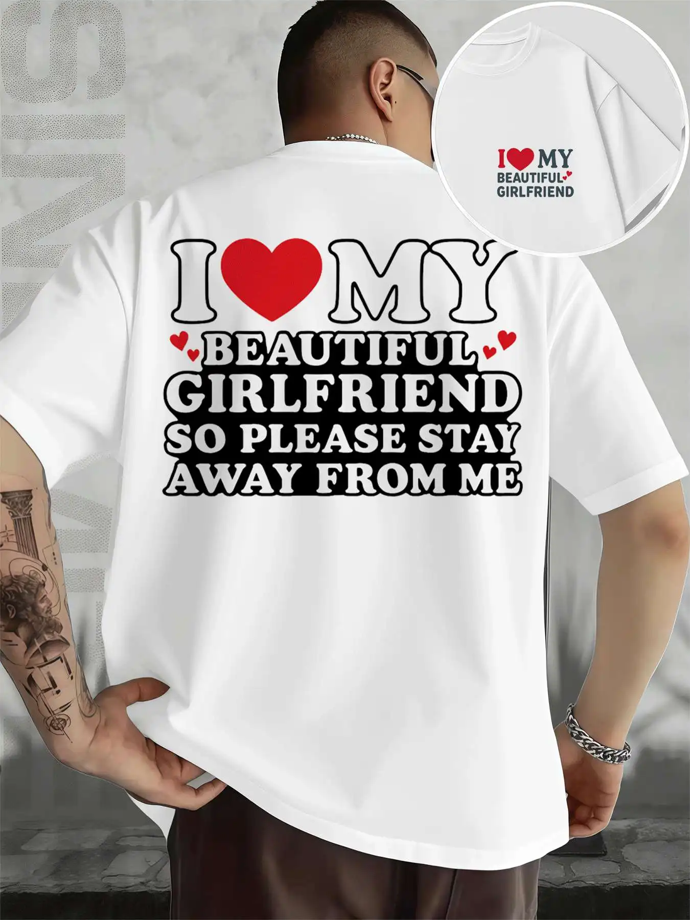 

Boyfriend Tee Girlfriend Love Gift Men's Double-Sided printed Fashionable Casual Crew Neck 220gsm Pure Cotton T-Shirt