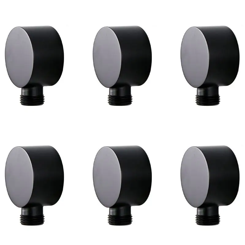 

6X Wall Supply Elbow,Brass Round Wall Mount Shower Hose Connector Accessories G1/2Inch Water Outlet For Shower-Black