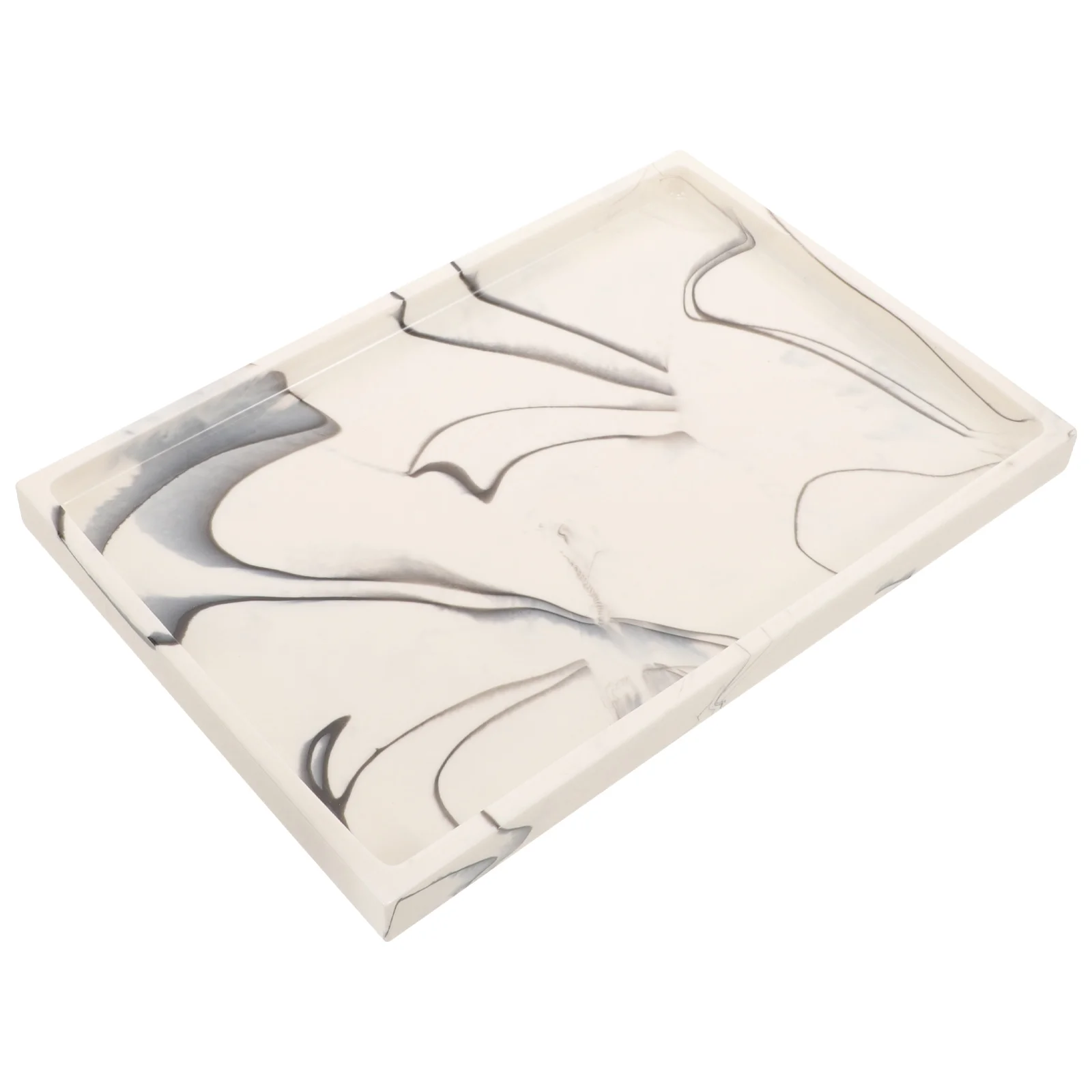 

Marble Tray Storage Organizer Small Perfume Resin Bathroom Vanity Counter Holder Black Smooth Marbling Design Easy Clean