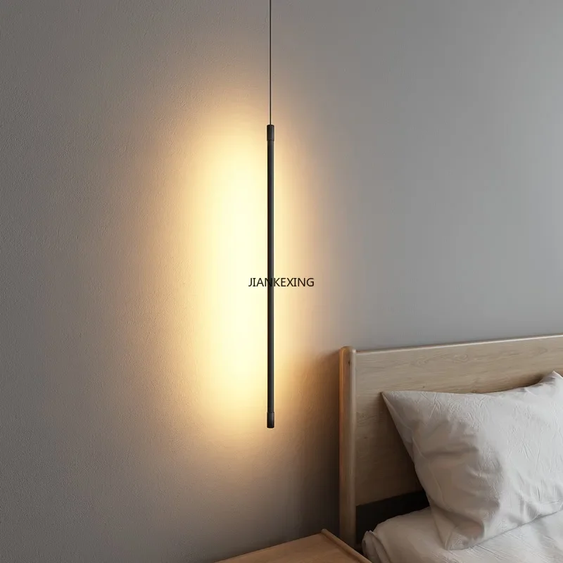 

Nordic Creative LED Line Long Chandelier Simple Living Room Bedroom Bedside Background Wall Artistic Atmosphere Lighting Fixture