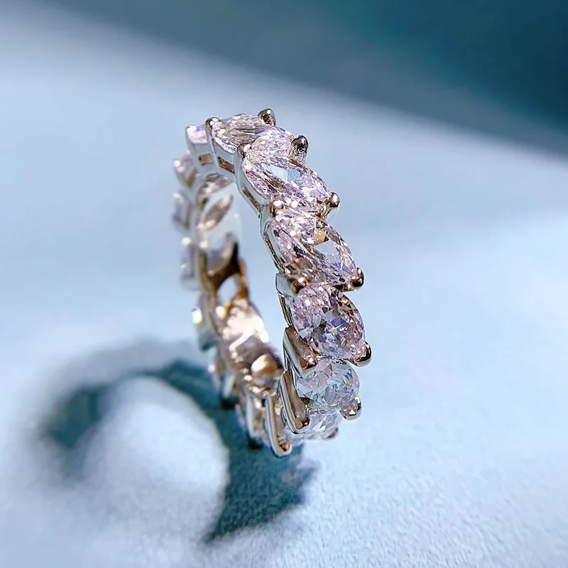 2022 new 925 silver horse eye row diamond ring female European and American ins full diamond ring