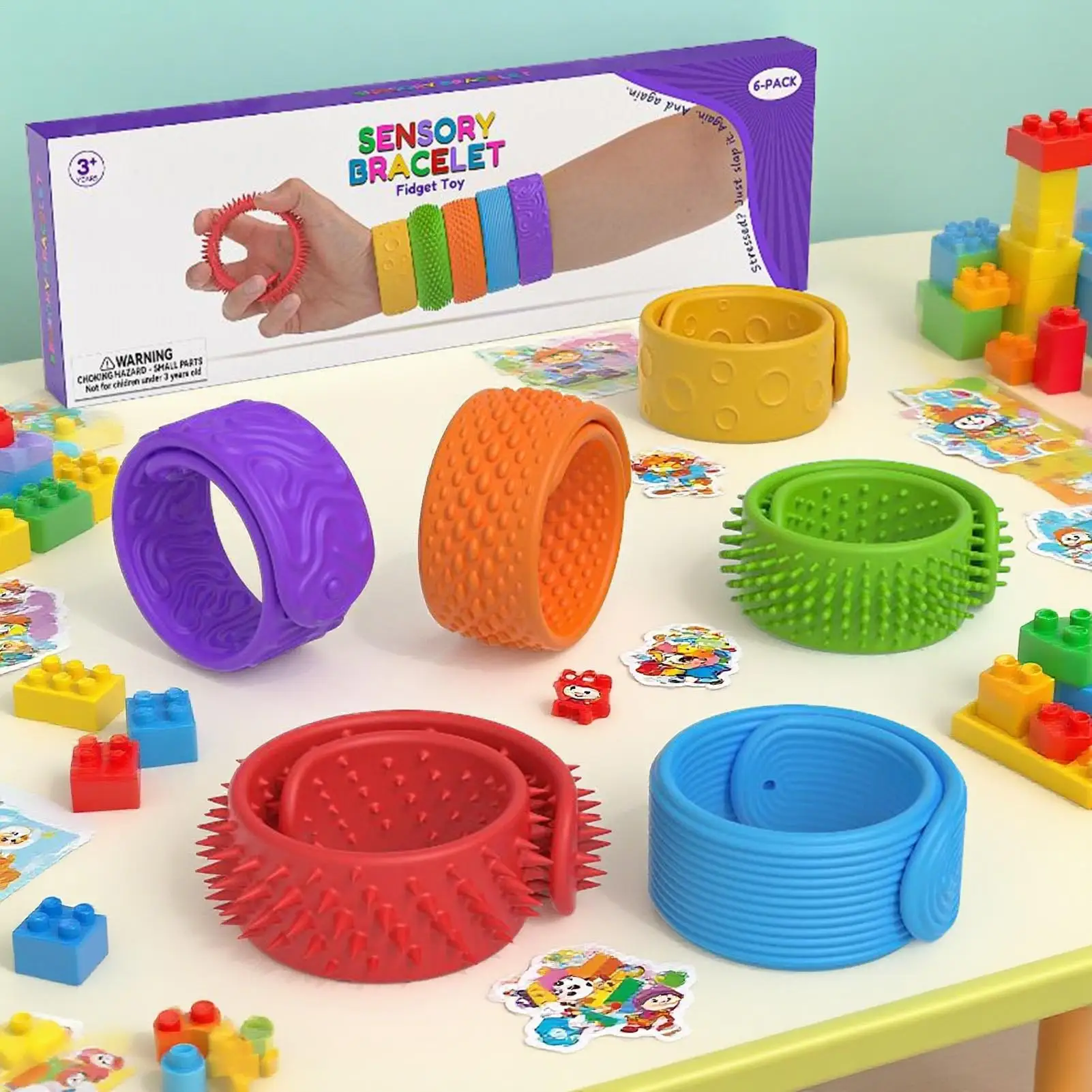 Sensory Fidget Toys Fidget Toys Sensory Bracelet For Kids 6 Pieces Students Wearable Silicone Wristbands Elastic For Home