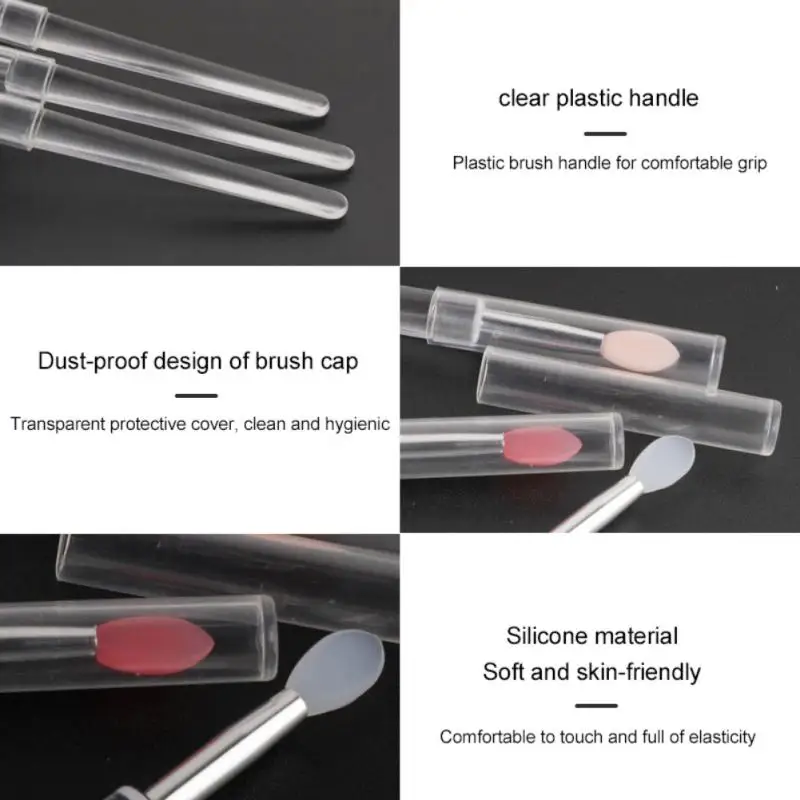 Portable Silicone Lip Brush Multifunctional Soft Head Lip Balm Lipstick Lipgloss Applicator With Cover Professional Makeup Tools