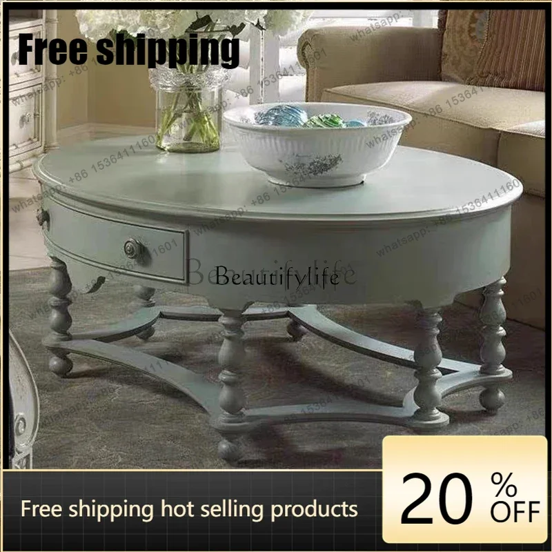 American art solid wood round coffee table living room small apartment coffee table tea table retro light luxury Factory Direc