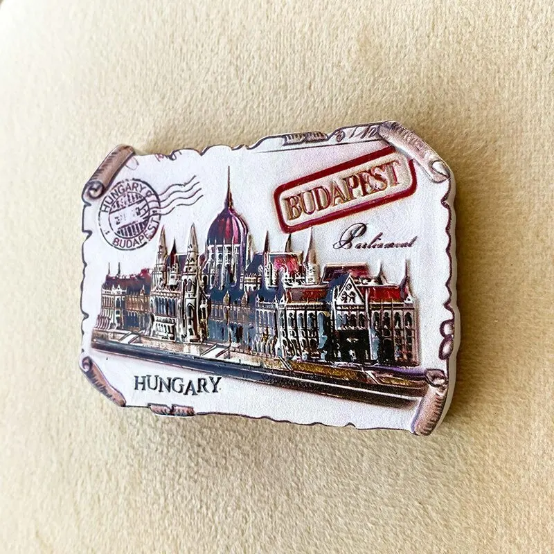 مغناطيس ثلاجة بودابست الأوروبي المجر، يتميز مبنى البرلمان المجرية، وعناصر البريد والطوابع القديمة، ديكور لطيف #4