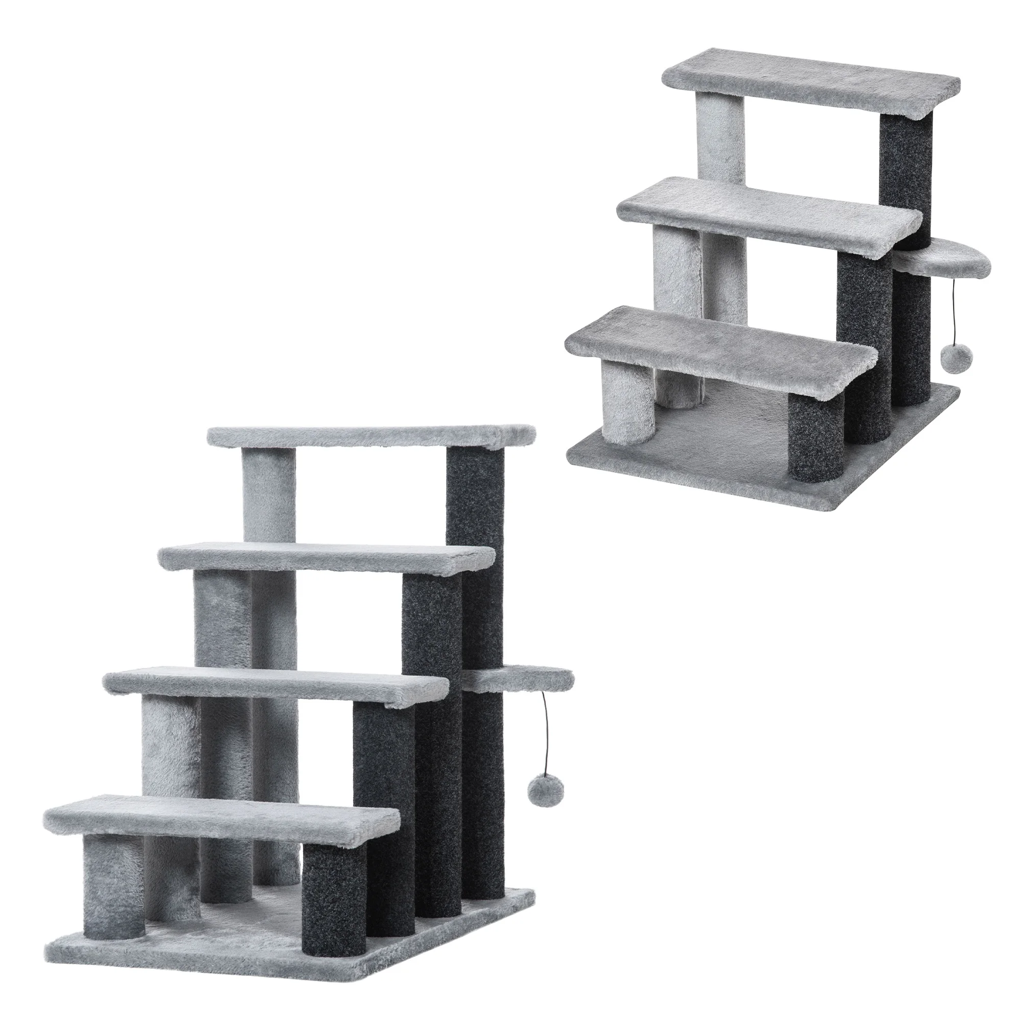 PawHut 4 level cat ladder with gray hanging ball