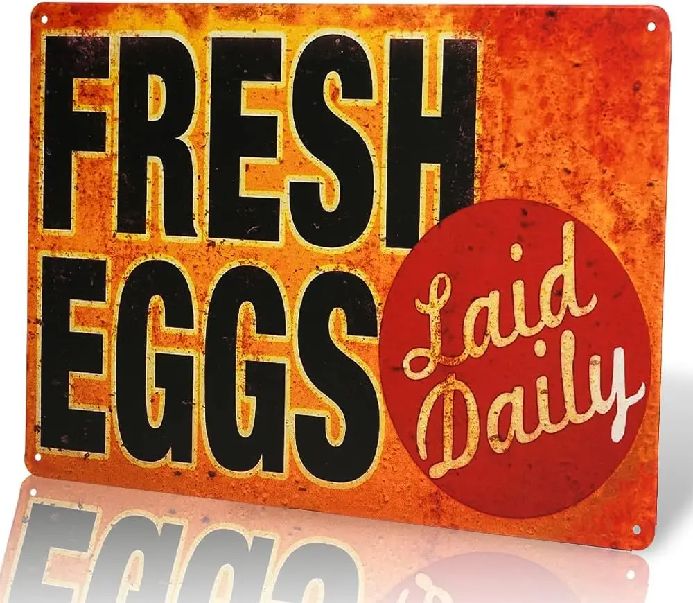 dingleiever-TIN SIGN Fresh Eggs LD Metal Decor Art Chicken Coop Kitchen Cottage Farm sign