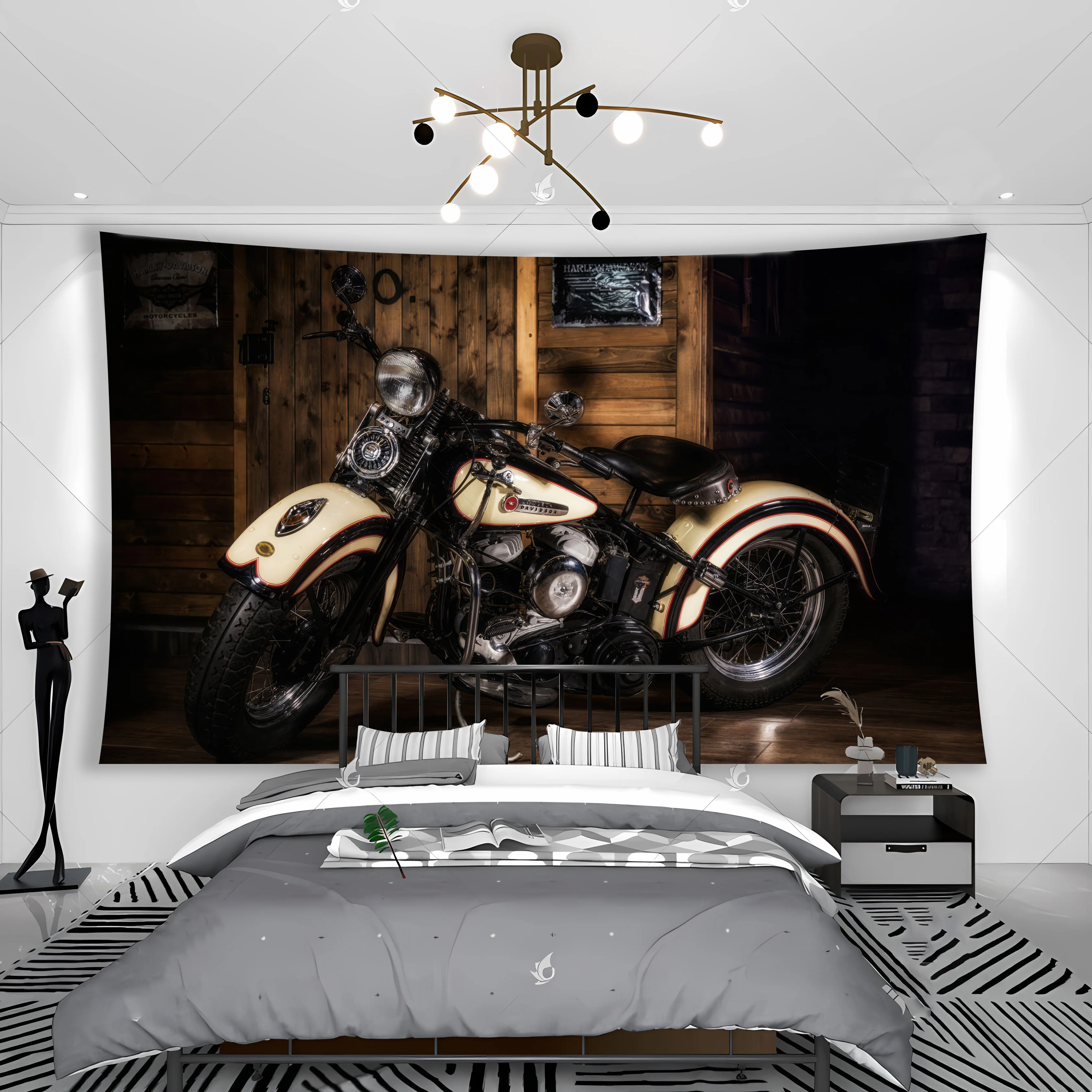 Wild West Motorcycle Polyester Banner Outdoor Garage Wall Hanging Decor Retro Biker Gift Enhance spatial aesthetics Quick Setup