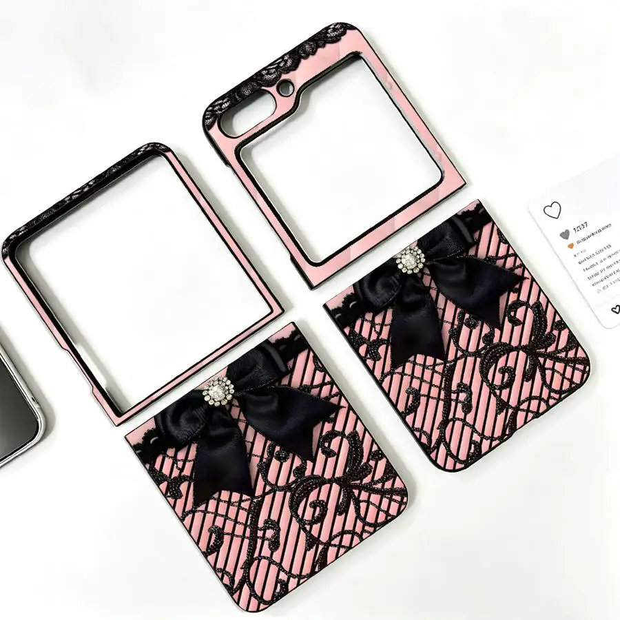 Back Phone Cover Funda Case for Samsung Galaxy Z Flip 8 Flip3 Z Flip 7 6 5 4 3 Flip4 Flip6 Flip5 Flip7 FE Lace Creative Bow
