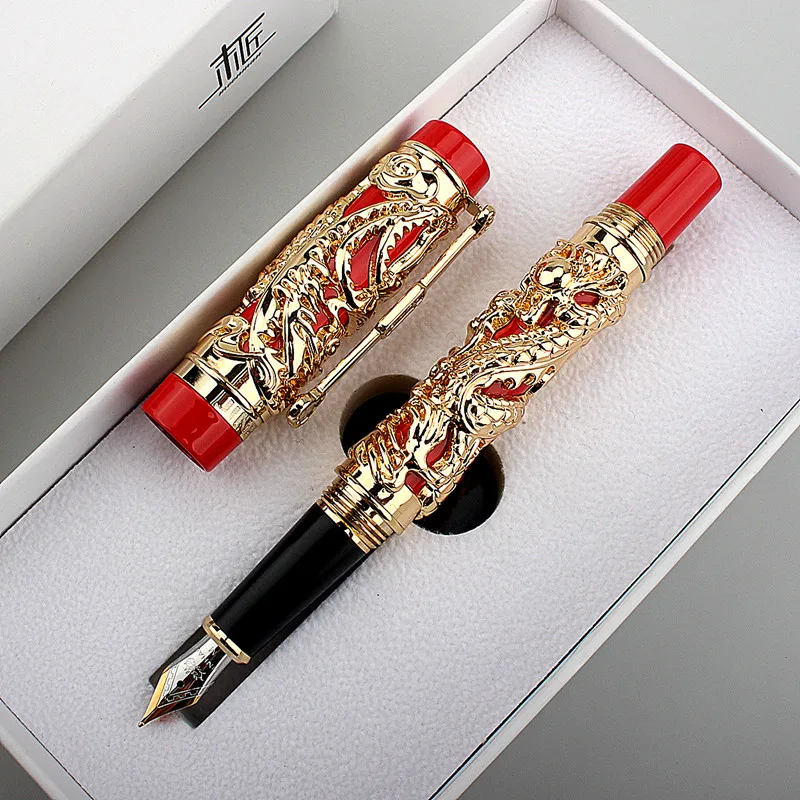 Luxury BRAND Jinhao Dragon Phoenix Fountain Pen Writing Ink Pens M Nib Advanced Craft Writing Pen School Teacher Gift