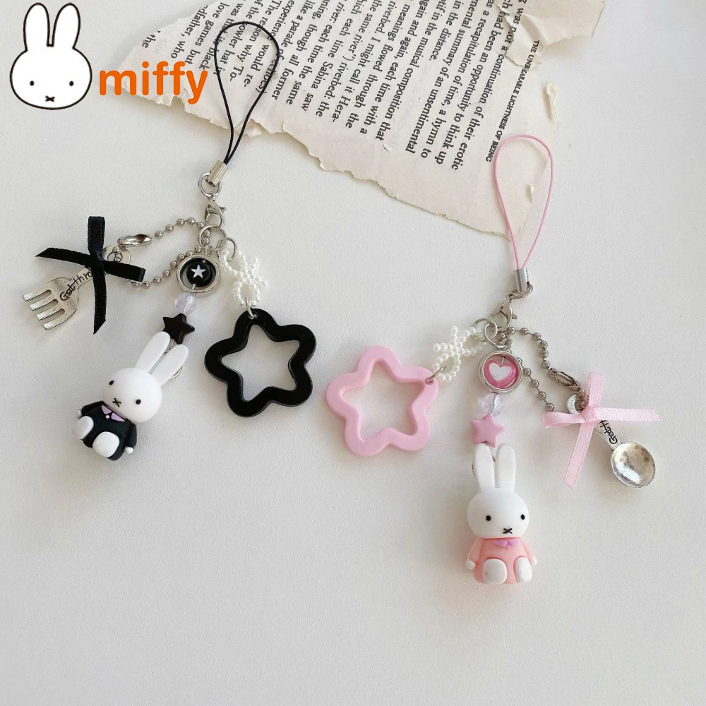 Cute Miffy Kawaii New Style Pendant Mini Cartoon Rabbit Keychain Backpack Schoolbag Handbag Mobile Phone Case Pendant Girl Gift