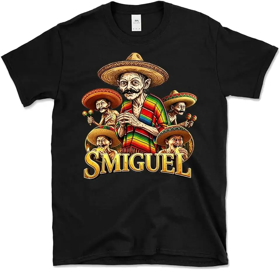 Smiguel T-Shirt Mexican Sombrero Serape Rainbow Shirt Crew Neck Short Sleeve Graphic Tee Tops For Men Women 100% Cotton Trendy