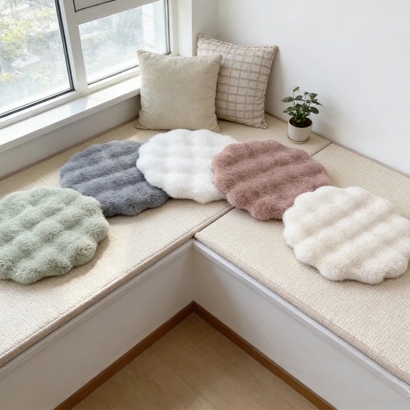 

1pc Faux Rabbit Fur Round Cushion/Pad for Chairs/Stools/Warm Seat Cushion/Soft AndPlush/Suitable for Dining Chairs Vanity Tables