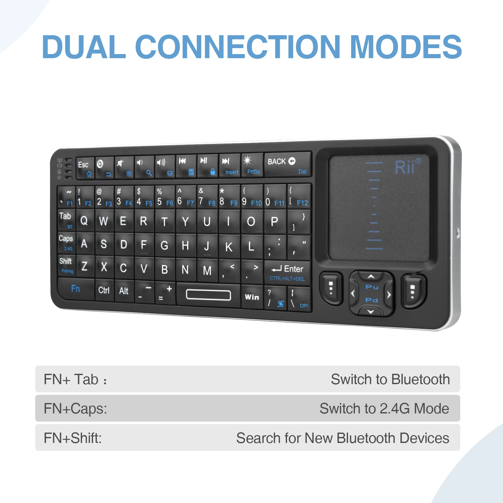 Rii-mini teclado bluetooth k06, retroiluminado, 2.4ghz, sem fio, com touchpad de aprendizagem ir, caixa de tv android, mac, laptop, windows