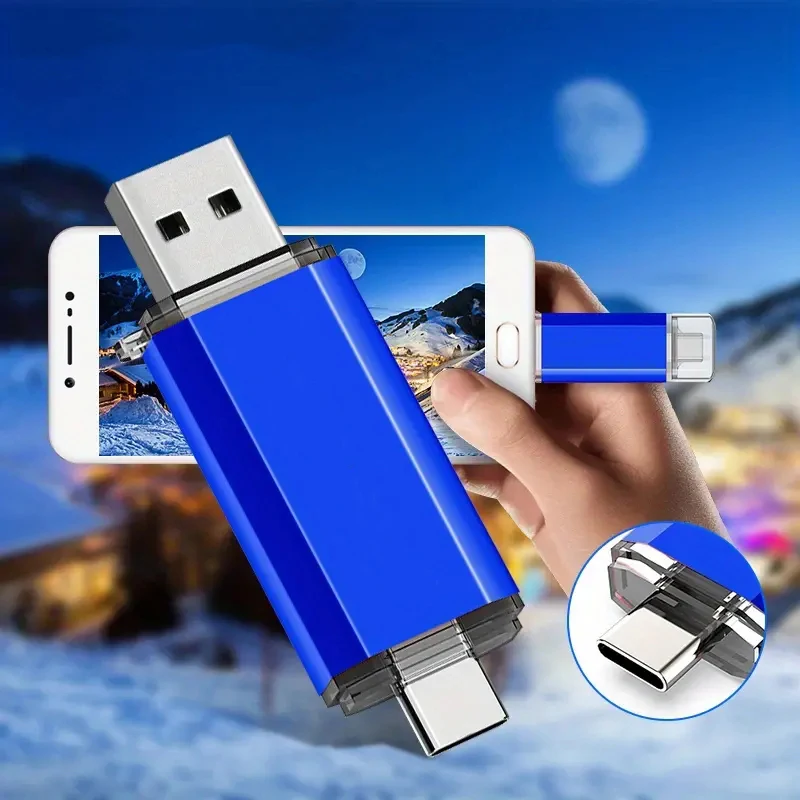 Unidade Flash USB de Alta Velocidade, Pendrive Tipo C, OTG, Novo, 2 em 1, 64GB, 128GB, 2 em 1