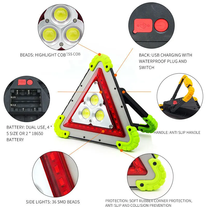 COB Multi-functional Portable Rechargeable Floodlight LED Working Light Waterproof Emergency Night Market Light