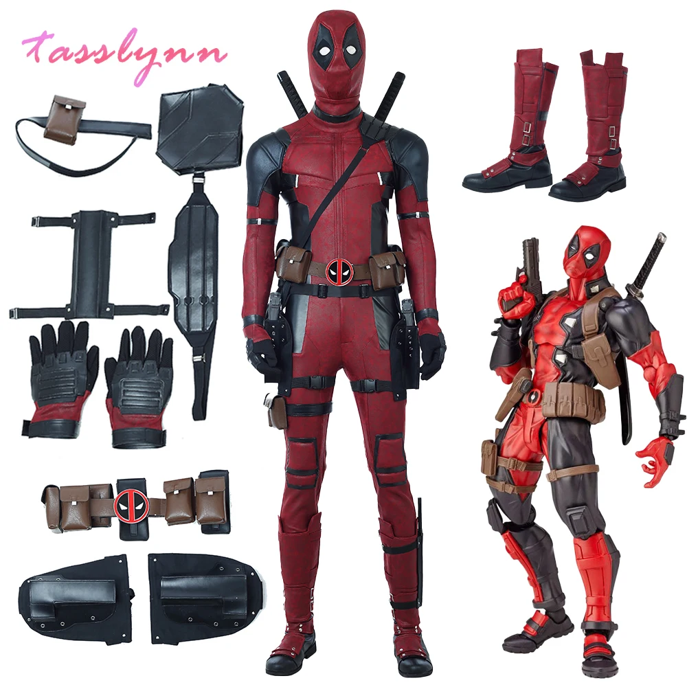

Deadpool Cosplay Costume Wade Winston Wilson Bodysuit Deluxe Full Set Leather Deadpool Outfits Halloween Cosplay for Adults