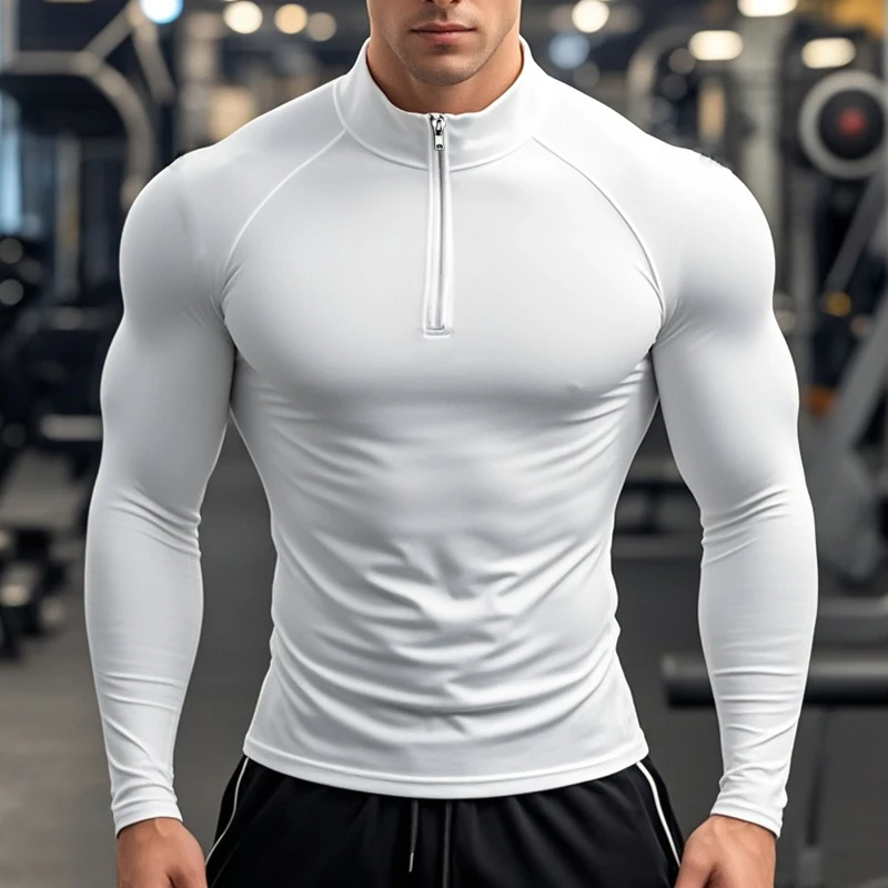 Plain Running T-shirts Mens Compression Long Sleeve Sports Polo Shirts Trainning & Exercise Gym Fitness Quick Drying Sportswear
