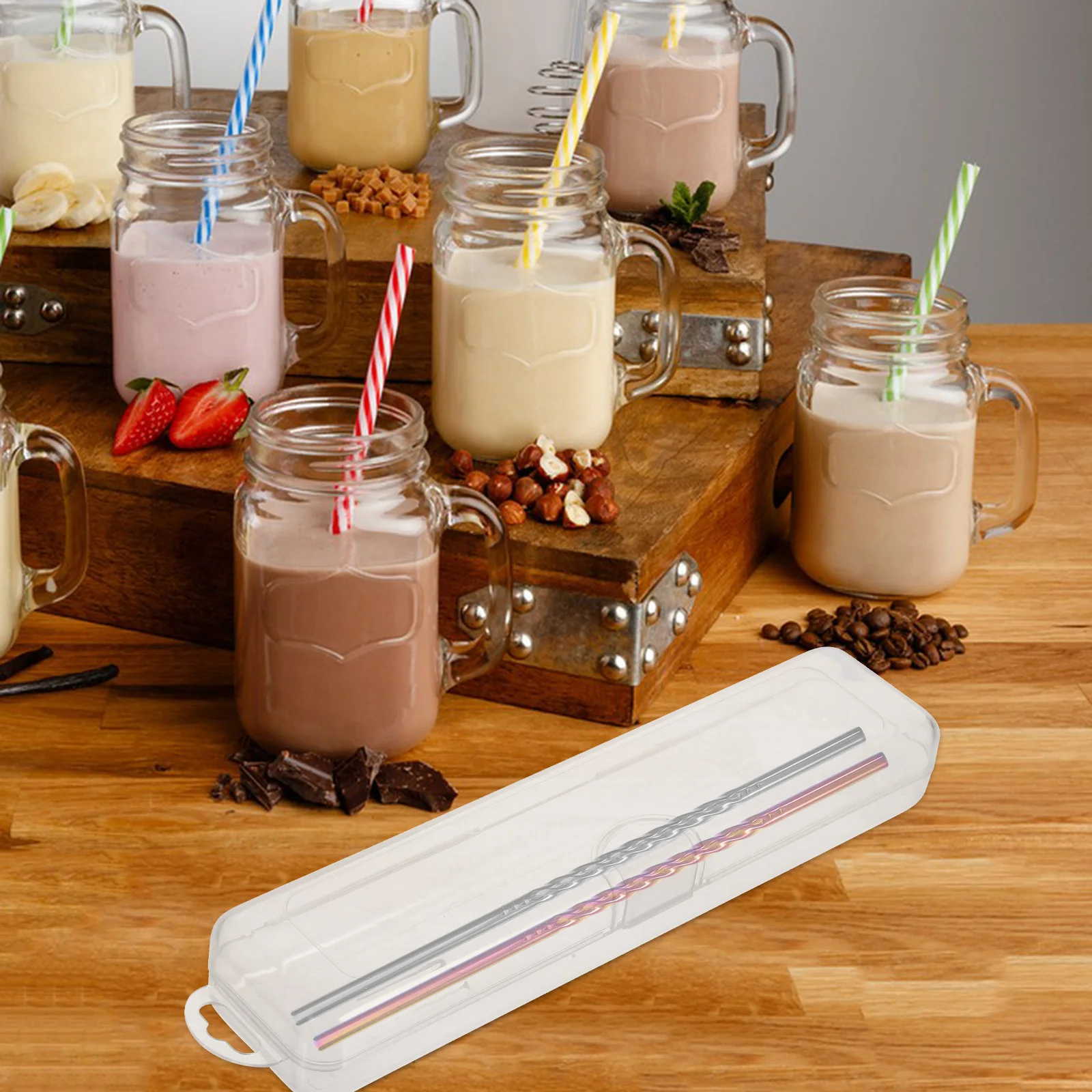 

4Pcs Drinking Straw Storage Box Transparent Plastic Small Object Organizer Multi-Functional Portable Travel Cutlery Coin Pill