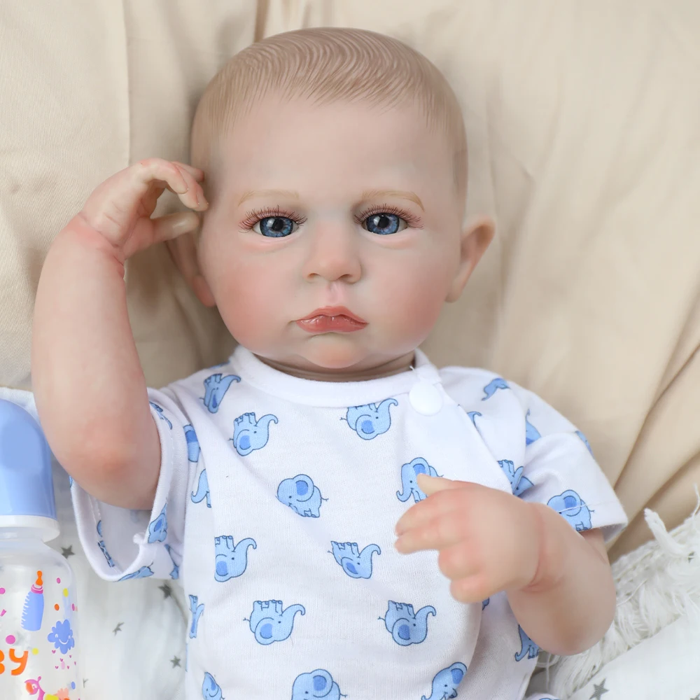 18inch Cameron Bebe Reborn Baby Dolls Boy Lifelike 3D Skin Painted Hair Realistic Vinyl Doll Collectible Art Doll for Girl Gifts