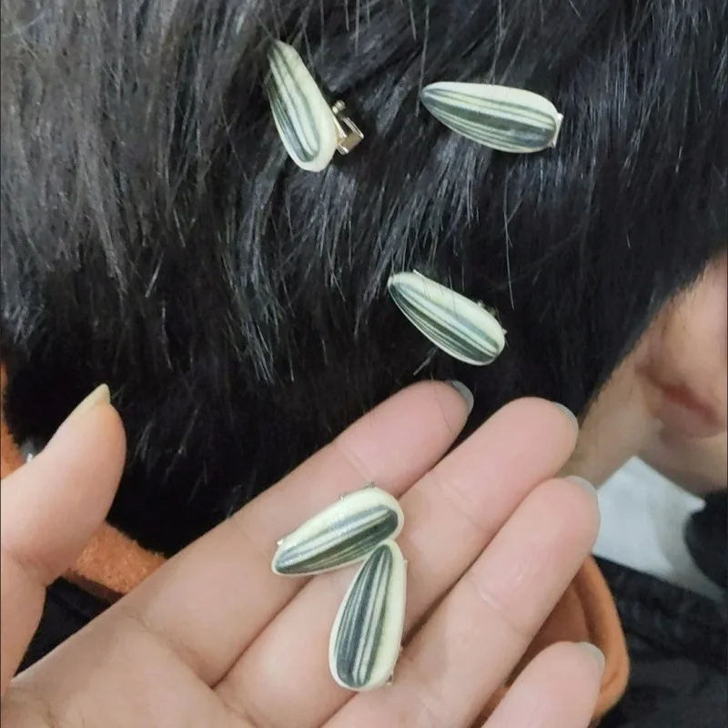 5/100pcs Sunflower Seed Hair Clips Funny Realistic Small Bangs Clip Novelty Hairpin for Women Girls Daily Party Photo Props Gift - view 3