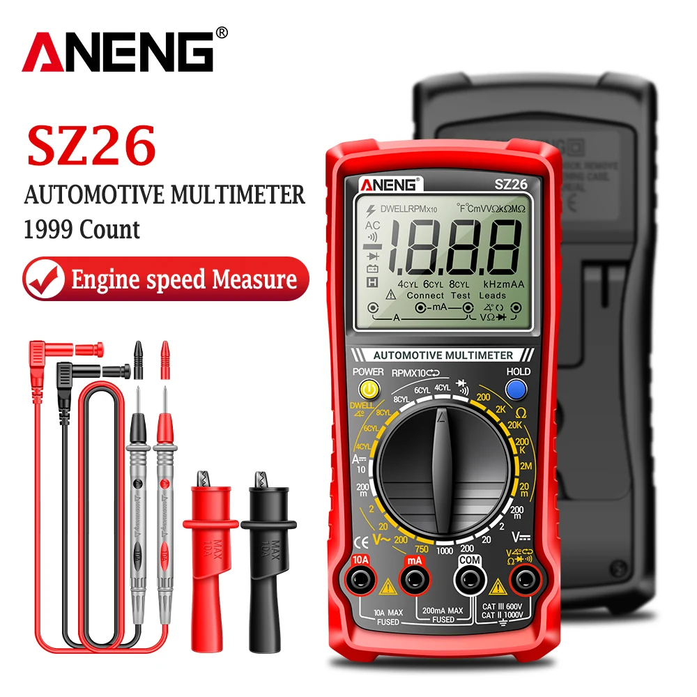 

ANENG SZ26 Multitester Closed Angle Measure Auto Repair Multimeter Speed Diode Meter Ohmer Ammeter 1999 Count Car Tester Tools
