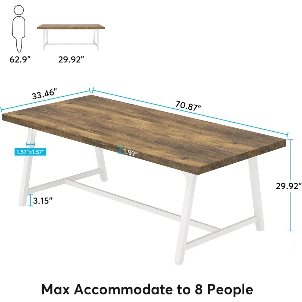 Dining Table,Rectangular Wood Kitchen Table with Strong Metal Frame, Industrial Large Long Dining Room Table