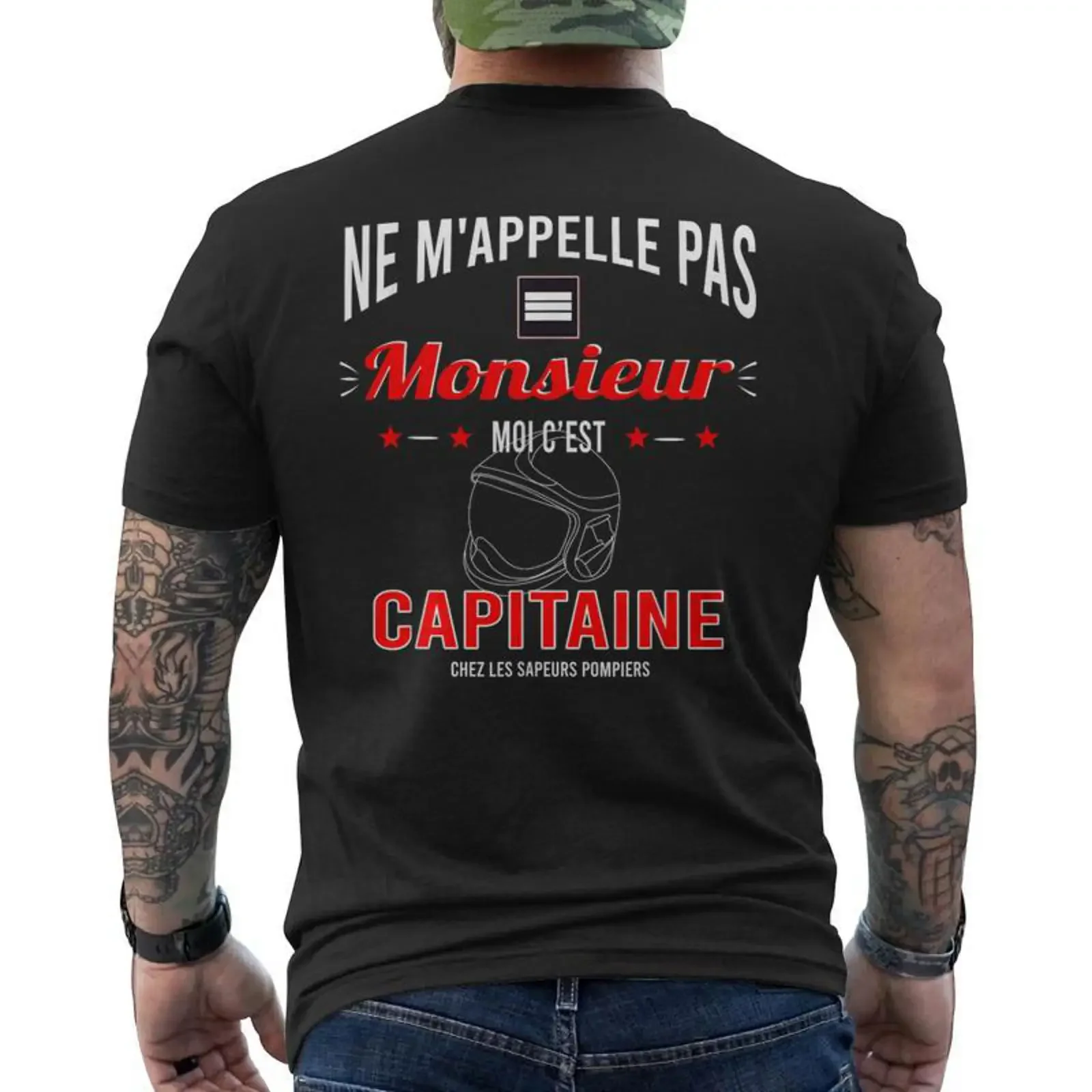 Homme Capitaine Chez Lesapeurs Pompiers T shirt imprimé au dos Cadeauxyz vintage Washed Soft Breathable Casual homme streetwear