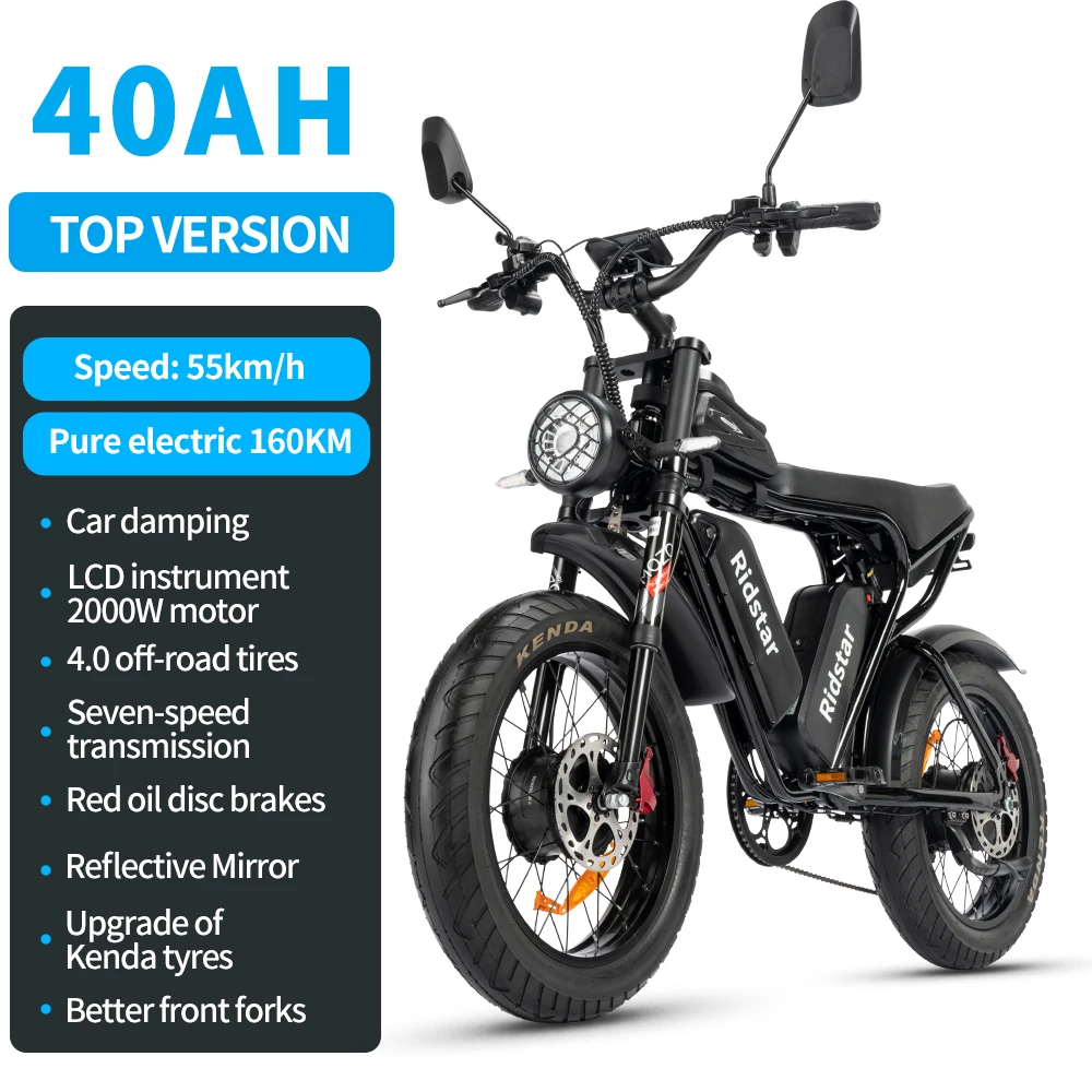 

EU US Stock E Bike 2000W Waterproof Dual Motor 52V40AH Lithium Battery Electric Bike 20 Fat Tire Adult Mountain Electric Bicycle