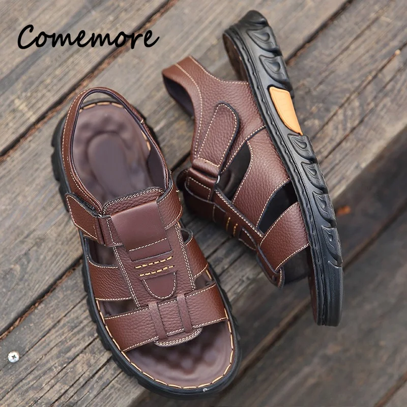 Comemore Men's Causal Sandals Solid Color New Beach Vacation Shoes Roma Fashion Outdoor Non-slip Thick-soled Male Footwears