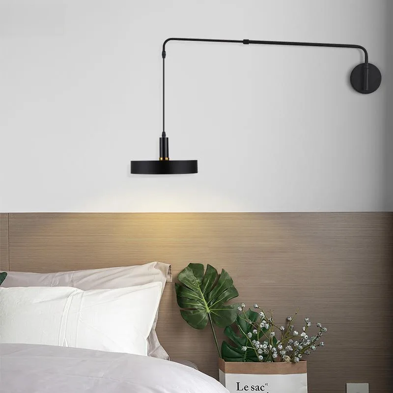 Industrial Long Pole Swing Arm Black Wall Lamp LED Adjustable Telescopic Rotary Wall Sconces Parlor Sofa Bedroom Bedside Lamp