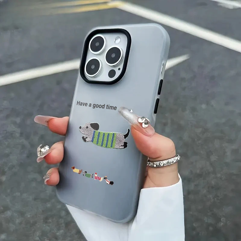 Fröhlicher Dackel Silikonhüllen für iPhone 16 Pro Max, iPhone 17, 13, 14, 15, 12, 11, 7, XS, XR Plus, Bonbonfarben, stoßfeste TPU-Hülle – Detail 2