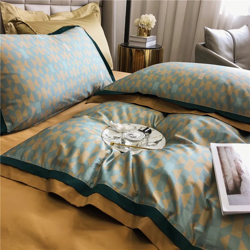 Light Luxury 120 Long-Staple Cotton Four-Piece Set Tribute Satin All Cotton Pure Cotton Quilt Cover High-End European