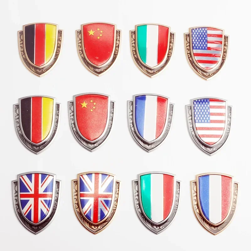 3D Metal Car Sticker Italy France Germany England America Flag Emblem Badge Decals Styling