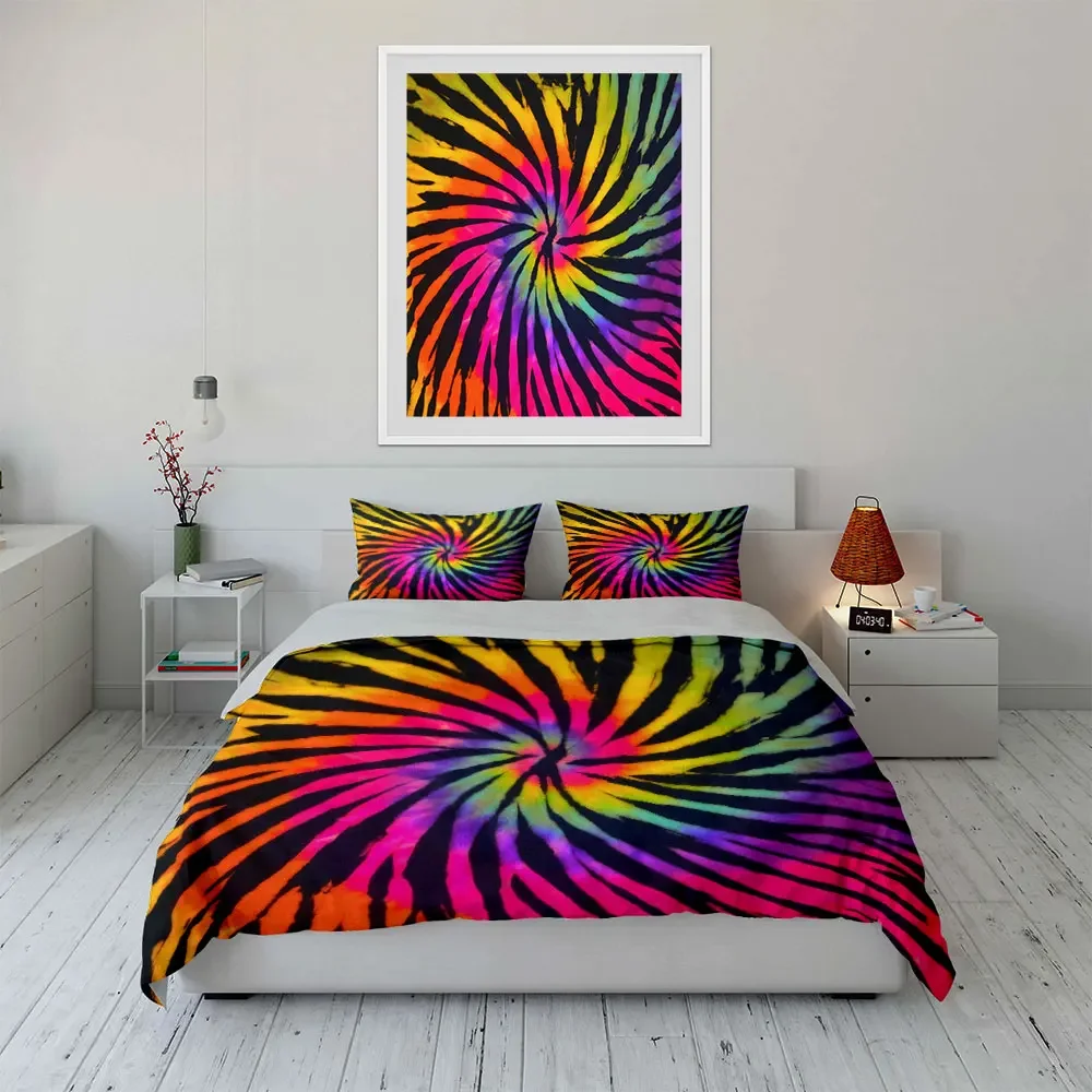 Tie-Dye Spiral Decor Set Bedding Set with 1 Duvet Cover 2 Pillowcases Single Double King Queen, Gift