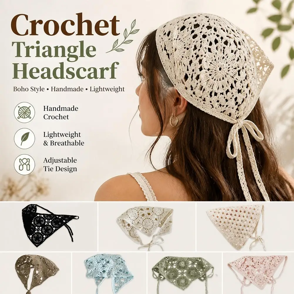 French hollow out Checkered Headscarf for Women Decorative Triangle Scarf for Stylish Teenage Girls Hair Tying Scarf Headband